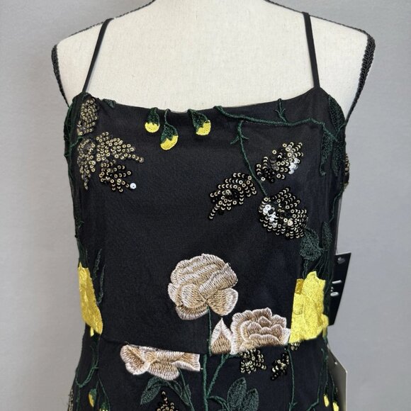 Lulus Mini Dress Womens L Black Rue Floral Embroidered Sequin Sleeveless Bodycon - Picture 5 of 10